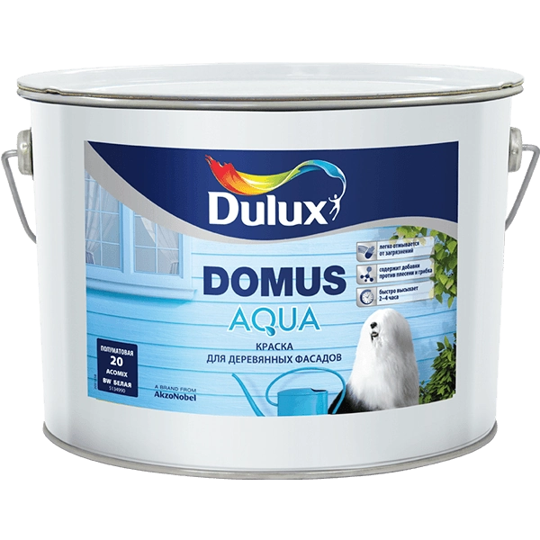 Краска для деревянный фасадов Dulux Domus Aqua